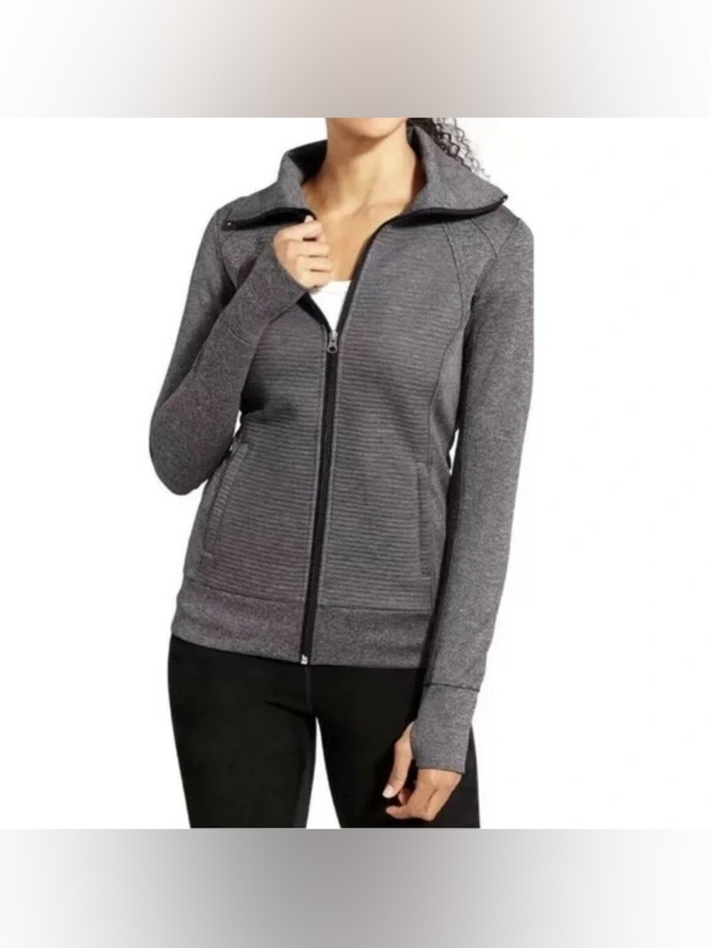 Athleta Stretch & Release Funnel Neck Full Zip Jacket Gray S GUC Active Gorp